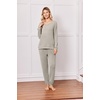 image:imageEkouaer Lounge Sets for Women Long Sleeve Ribbed Knit Pajama Set  Soft Warm Fall Winter Outfits 2026 V Neck Long Sleeve Tops Long Pants with Pockets 2 Piece Loungewear Home WearMoon Gray