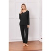 image:imageEkouaer Lounge Sets for Women Long Sleeve Ribbed Knit Pajama Set  Soft Warm Fall Winter Outfits 2026 V Neck Long Sleeve Tops Long Pants with Pockets 2 Piece Loungewear Home WearBlack