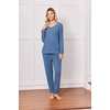 image:imageEkouaer Lounge Sets for Women Long Sleeve Ribbed Knit Pajama Set  Soft Warm Fall Winter Outfits 2026 V Neck Long Sleeve Tops Long Pants with Pockets 2 Piece Loungewear Home WearBlue