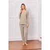 image:imageEkouaer Lounge Sets for Women Long Sleeve Ribbed Knit Pajama Set  Soft Warm Fall Winter Outfits 2026 V Neck Long Sleeve Tops Long Pants with Pockets 2 Piece Loungewear Home WearDark Gray