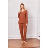 image:imageEkouaer Lounge Sets for Women Long Sleeve Ribbed Knit Pajama Set  Soft Warm Fall Winter Outfits 2026 V Neck Long Sleeve Tops Long Pants with Pockets 2 Piece Loungewear Home WearCaramel