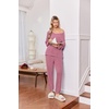 image:imageEkouaer Lounge Sets for Women Long Sleeve Ribbed Knit Pajama Set  Soft Warm Fall Winter Outfits 2026 V Neck Long Sleeve Tops Long Pants with Pockets 2 Piece Loungewear Home WearPurple Red