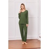 image:imageEkouaer Lounge Sets for Women Long Sleeve Ribbed Knit Pajama Set  Soft Warm Fall Winter Outfits 2026 V Neck Long Sleeve Tops Long Pants with Pockets 2 Piece Loungewear Home WearArmy Green