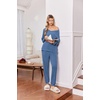image:imageEkouaer Lounge Sets for Women Long Sleeve Ribbed Knit Pajama Set  Soft Warm Fall Winter Outfits 2026 V Neck Long Sleeve Tops Long Pants with Pockets 2 Piece Loungewear Home WearBlue