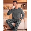 image:imageEkouaer Mens Long Sleeve TShirt Pajama Set Soft 2 Piece Lounge Set  Lightweight Long Sleeve Shirts and Bottoms Soft Comfy Sleep Sets2 Pieces LoungewearCrew NeckGrey Plaid