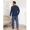image:imageEkouaer Mens Long Sleeve TShirt Pajama Set Soft 2 Piece Lounge Set  Lightweight Long Sleeve Shirts and Bottoms Soft Comfy Sleep Sets2 Pieces LoungewearCrew NeckBlue Plaid