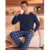 image:imageEkouaer Mens Long Sleeve TShirt Pajama Set Soft 2 Piece Lounge Set  Lightweight Long Sleeve Shirts and Bottoms Soft Comfy Sleep Sets2 Pieces LoungewearCrew NeckBlue Plaid