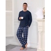 image:imageEkouaer Mens Long Sleeve TShirt Pajama Set Soft 2 Piece Lounge Set  Lightweight Long Sleeve Shirts and Bottoms Soft Comfy Sleep Sets2 Pieces LoungewearCrew NeckBlue Plaid