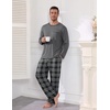 image:imageEkouaer Mens Long Sleeve TShirt Pajama Set Soft 2 Piece Lounge Set  Lightweight Long Sleeve Shirts and Bottoms Soft Comfy Sleep Sets2 Pieces LoungewearCrew NeckGrey Plaid