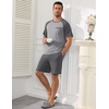 image:imageEkouaer Mens Pajamas Set Bamboo Viscose Short Sleeve Pjs Sets  Soft Moisture Wicking Lightweight Summer Button Fly Sleepwear with Pockets for lounging at home Running ReadingGrey