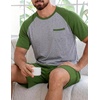 image:imageEkouaer Mens Pajamas Set Bamboo Viscose Short Sleeve Pjs Sets  Soft Moisture Wicking Lightweight Summer Button Fly Sleepwear with Pockets for lounging at home Running ReadingArmy Green Grey