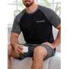 image:imageEkouaer Mens Pajamas Set Bamboo Viscose Short Sleeve Pjs Sets  Soft Moisture Wicking Lightweight Summer Button Fly Sleepwear with Pockets for lounging at home Running ReadingBlack Dark Grey