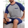 image:imageEkouaer Mens Pajamas Set Bamboo Viscose Short Sleeve Pjs Sets  Soft Moisture Wicking Lightweight Summer Button Fly Sleepwear with Pockets for lounging at home Running ReadingNavy Grey
