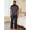 image:imageEkouaer Mens Satin Pajama Set Short Sleeve Button Down Sleepwear with Pant  Soft Cozy Summer Fall Elastic Waist Long Pants Pocket Casual Loungewear Silk Satin Pjs for Casual Daily WearStripesBlack