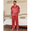 image:imageEkouaer Mens Satin Pajama Set Short Sleeve Button Down Sleepwear with Pant  Soft Cozy Summer Fall Elastic Waist Long Pants Pocket Casual Loungewear Silk Satin Pjs for Casual Daily WearStripesRed