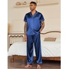 image:imageEkouaer Mens Satin Pajama Set Short Sleeve Button Down Sleepwear with Pant  Soft Cozy Summer Fall Elastic Waist Long Pants Pocket Casual Loungewear Silk Satin Pjs for Casual Daily WearNavy Blue