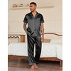 image:imageEkouaer Mens Satin Pajama Set Short Sleeve Button Down Sleepwear with Pant  Soft Cozy Summer Fall Elastic Waist Long Pants Pocket Casual Loungewear Silk Satin Pjs for Casual Daily WearBlack