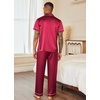 image:imageEkouaer Mens Satin Pajama Set Short Sleeve Button Down Sleepwear with Pant  Soft Cozy Summer Fall Elastic Waist Long Pants Pocket Casual Loungewear Silk Satin Pjs for Casual Daily WearRed