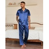 image:imageEkouaer Mens Satin Pajama Set Short Sleeve Button Down Sleepwear with Pant  Soft Cozy Summer Fall Elastic Waist Long Pants Pocket Casual Loungewear Silk Satin Pjs for Casual Daily WearNavy Blue