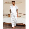 image:imageEkouaer Mens Satin Pajama Set Short Sleeve Button Down Sleepwear with Pant  Soft Cozy Summer Fall Elastic Waist Long Pants Pocket Casual Loungewear Silk Satin Pjs for Casual Daily WearWhite