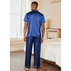 image:imageEkouaer Mens Satin Pajama Set Short Sleeve Button Down Sleepwear with Pant  Soft Cozy Summer Fall Elastic Waist Long Pants Pocket Casual Loungewear Silk Satin Pjs for Casual Daily WearNavy Blue
