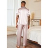 image:imageEkouaer Mens Satin Pajama Set Short Sleeve Button Down Sleepwear with Pant  Soft Cozy Summer Fall Elastic Waist Long Pants Pocket Casual Loungewear Silk Satin Pjs for Casual Daily WearChampagne