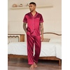 image:imageEkouaer Mens Satin Pajama Set Short Sleeve Button Down Sleepwear with Pant  Soft Cozy Summer Fall Elastic Waist Long Pants Pocket Casual Loungewear Silk Satin Pjs for Casual Daily WearRed