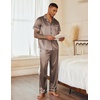 image:imageEkouaer Mens Satin Pajama Set Short Sleeve Button Down Sleepwear with Pant  Soft Cozy Summer Fall Elastic Waist Long Pants Pocket Casual Loungewear Silk Satin Pjs for Casual Daily WearHexagonalBrown