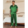 image:imageEkouaer Mens Satin Pajama Set Short Sleeve Button Down Sleepwear with Pant  Soft Cozy Summer Fall Elastic Waist Long Pants Pocket Casual Loungewear Silk Satin Pjs for Casual Daily WearGreen