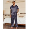 image:imageEkouaer Mens Satin Pajama Set Short Sleeve Button Down Sleepwear with Pant  Soft Cozy Summer Fall Elastic Waist Long Pants Pocket Casual Loungewear Silk Satin Pjs for Casual Daily WearNavy Gold