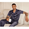 image:imageEkouaer Mens Satin Pajama Set Short Sleeve Button Down Sleepwear with Pant  Soft Cozy Summer Fall Elastic Waist Long Pants Pocket Casual Loungewear Silk Satin Pjs for Casual Daily WearNavy Gold