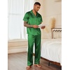 image:imageEkouaer Mens Satin Pajama Set Short Sleeve Button Down Sleepwear with Pant  Soft Cozy Summer Fall Elastic Waist Long Pants Pocket Casual Loungewear Silk Satin Pjs for Casual Daily WearGreen