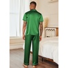 image:imageEkouaer Mens Satin Pajama Set Short Sleeve Button Down Sleepwear with Pant  Soft Cozy Summer Fall Elastic Waist Long Pants Pocket Casual Loungewear Silk Satin Pjs for Casual Daily WearGreen