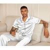 image:imageEkouaer Mens Satin Pajama Set Short Sleeve Button Down Sleepwear with Pant  Soft Cozy Summer Fall Elastic Waist Long Pants Pocket Casual Loungewear Silk Satin Pjs for Casual Daily WearWhite