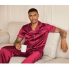 image:imageEkouaer Mens Satin Pajama Set Short Sleeve Button Down Sleepwear with Pant  Soft Cozy Summer Fall Elastic Waist Long Pants Pocket Casual Loungewear Silk Satin Pjs for Casual Daily WearRed