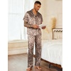 image:imageEkouaer Mens Satin Pajama Set Short Sleeve Button Down Sleepwear with Pant  Soft Cozy Summer Fall Elastic Waist Long Pants Pocket Casual Loungewear Silk Satin Pjs for Casual Daily WearLeopard Print