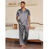 image:imageEkouaer Mens Satin Pajama Set Short Sleeve Button Down Sleepwear with Pant  Soft Cozy Summer Fall Elastic Waist Long Pants Pocket Casual Loungewear Silk Satin Pjs for Casual Daily WearDark Grey