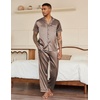 image:imageEkouaer Mens Satin Pajama Set Short Sleeve Button Down Sleepwear with Pant  Soft Cozy Summer Fall Elastic Waist Long Pants Pocket Casual Loungewear Silk Satin Pjs for Casual Daily WearHexagonalBrown