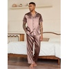 image:imageEkouaer Mens Satin Pajama Set Short Sleeve Button Down Sleepwear with Pant  Soft Cozy Summer Fall Elastic Waist Long Pants Pocket Casual Loungewear Silk Satin Pjs for Casual Daily WearBrown