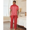 image:imageEkouaer Mens Satin Pajama Set Short Sleeve Button Down Sleepwear with Pant  Soft Cozy Summer Fall Elastic Waist Long Pants Pocket Casual Loungewear Silk Satin Pjs for Casual Daily WearStripesRed
