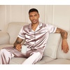 image:imageEkouaer Mens Satin Pajama Set Short Sleeve Button Down Sleepwear with Pant  Soft Cozy Summer Fall Elastic Waist Long Pants Pocket Casual Loungewear Silk Satin Pjs for Casual Daily WearChampagne