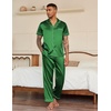 image:imageEkouaer Mens Satin Pajama Set Short Sleeve Button Down Sleepwear with Pant  Soft Cozy Summer Fall Elastic Waist Long Pants Pocket Casual Loungewear Silk Satin Pjs for Casual Daily WearGreen