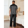 image:imageEkouaer Mens Satin Pajama Set Short Sleeve Button Down Sleepwear with Pant  Soft Cozy Summer Fall Elastic Waist Long Pants Pocket Casual Loungewear Silk Satin Pjs for Casual Daily WearBlack