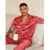image:imageEkouaer Mens Satin Pajama Set Short Sleeve Button Down Sleepwear with Pant  Soft Cozy Summer Fall Elastic Waist Long Pants Pocket Casual Loungewear Silk Satin Pjs for Casual Daily WearStripesRed