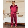 image:imageEkouaer Mens Satin Pajama Set Short Sleeve Button Down Sleepwear with Pant  Soft Cozy Summer Fall Elastic Waist Long Pants Pocket Casual Loungewear Silk Satin Pjs for Casual Daily WearRed