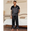 image:imageEkouaer Mens Satin Pajama Set Short Sleeve Button Down Sleepwear with Pant  Soft Cozy Summer Fall Elastic Waist Long Pants Pocket Casual Loungewear Silk Satin Pjs for Casual Daily WearStripesBlack