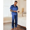 image:imageEkouaer Mens Satin Pajama Set Short Sleeve Button Down Sleepwear with Pant  Soft Cozy Summer Fall Elastic Waist Long Pants Pocket Casual Loungewear Silk Satin Pjs for Casual Daily WearNavy Blue