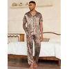image:imageEkouaer Mens Satin Pajama Set Short Sleeve Button Down Sleepwear with Pant  Soft Cozy Summer Fall Elastic Waist Long Pants Pocket Casual Loungewear Silk Satin Pjs for Casual Daily WearLeopard Print
