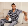 image:imageEkouaer Mens Satin Pajama Set Short Sleeve Button Down Sleepwear with Pant  Soft Cozy Summer Fall Elastic Waist Long Pants Pocket Casual Loungewear Silk Satin Pjs for Casual Daily WearDark Grey