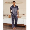 image:imageEkouaer Mens Satin Pajama Set Short Sleeve Button Down Sleepwear with Pant  Soft Cozy Summer Fall Elastic Waist Long Pants Pocket Casual Loungewear Silk Satin Pjs for Casual Daily WearNavy Gold